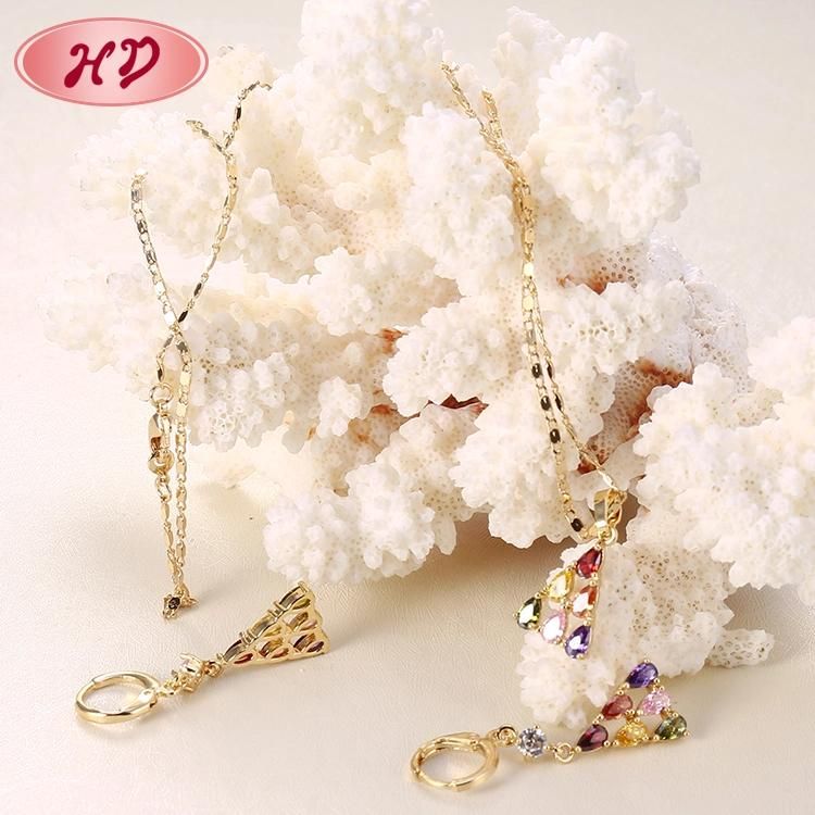 Hot Selling Cubic Zirconia Brass Jewelry 18 K Gold Plated Jewelry Set