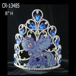 Beauty Custom Blue Sapphire Rhinestone Pony Pageant Crown