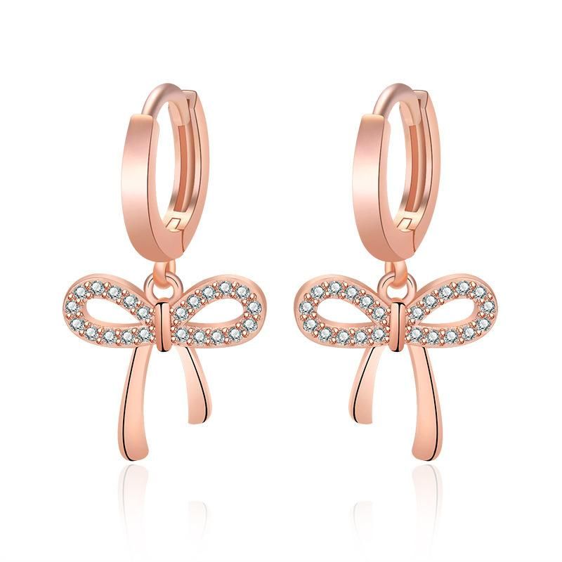 Cute Bow Ear Nail Dangle Hoop Earrings for Women Rose Gold Earring Hoops Jewelry