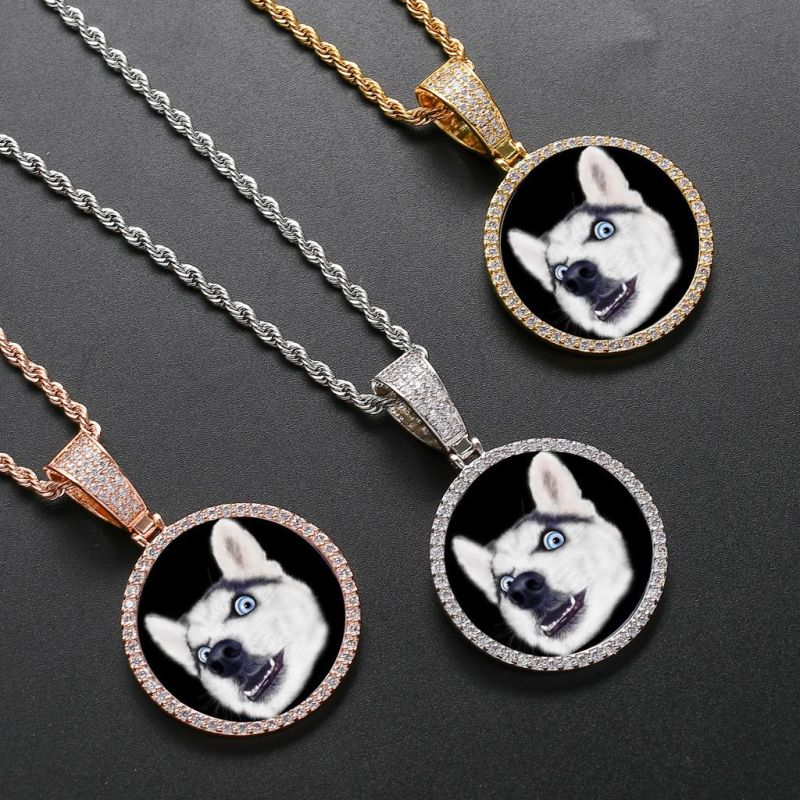 European American Custom Photo Memory Frame Medal Pendants Hip Hop Jewelry Necklace with Picture