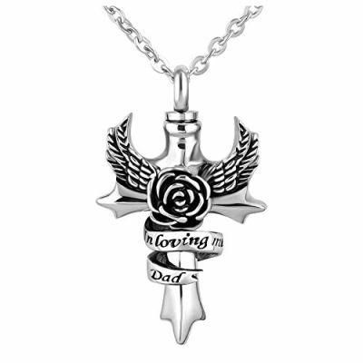 Angel Wing Funeral Jewelry with Roes Cross Design Cremation Pendant
