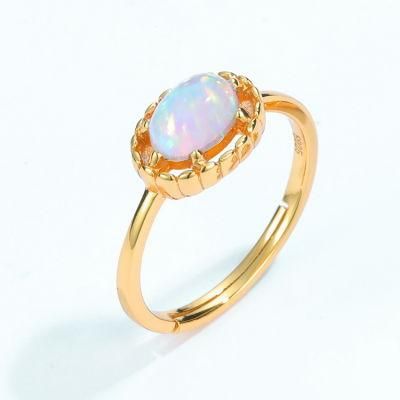 Minimalist Jewelry 14K Gold Plated Oval Synthetic Opal Silver Ring