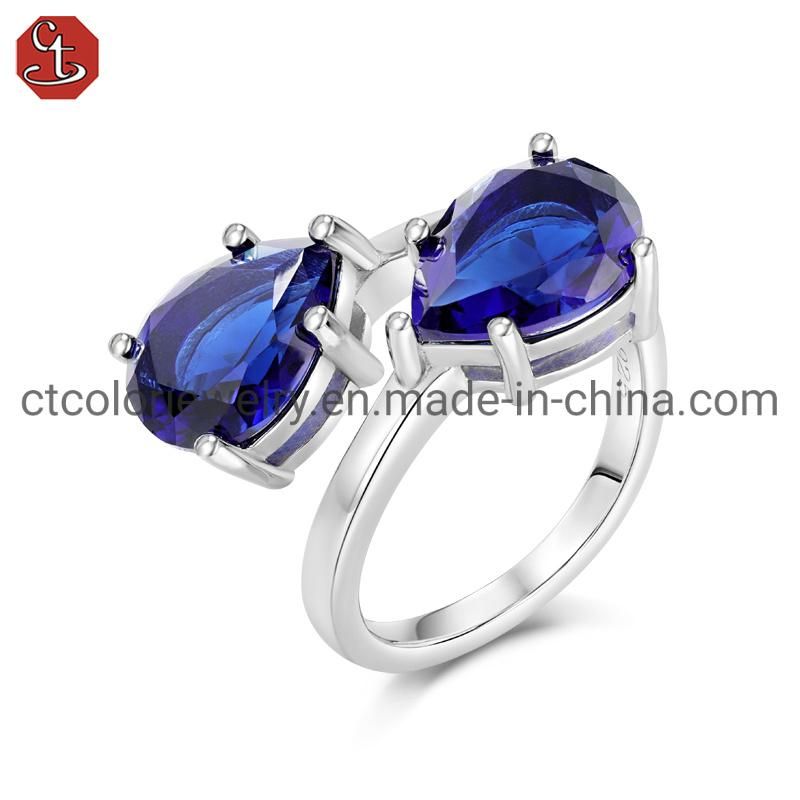 Custom Fashion Jewellery 925 Sterling Silver Color Stone Adjustable Ring