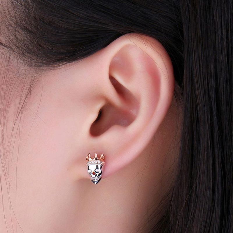 925 Sterling Silver Skull Design Jewellery Retro Fashion Jewelry Punk Earrings Skull Stud Earrings