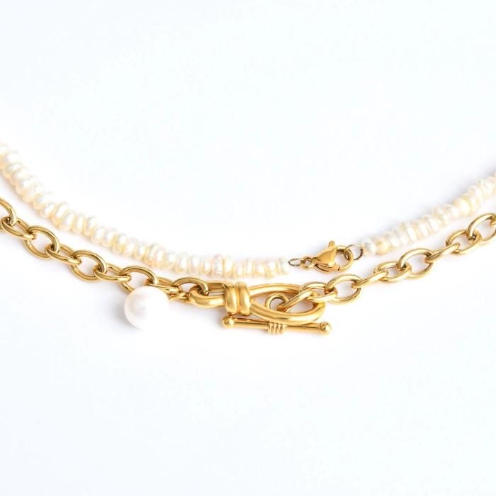 Fashion Jewelry Multi Layers Necklace with Chuncy Chain and Pearl Charm Necklaces