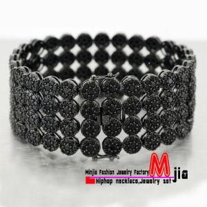14k Black Gold Plated Simulated Lab Diamond Bracelet Mens 4 Row Cluster Iced out Xqb983
