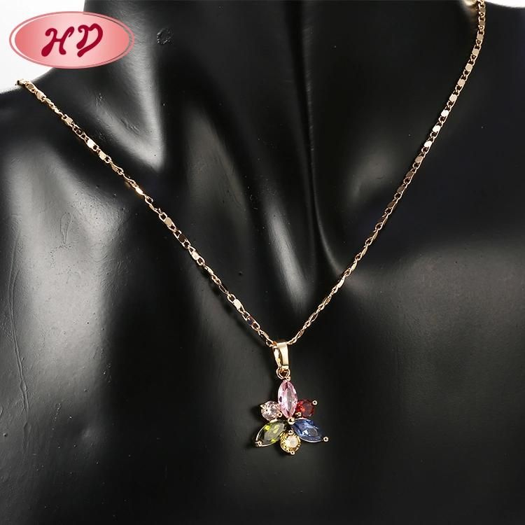 18K Gold Plated Alloy Crystal Jewelry Chain Sets with Pendant Necklace