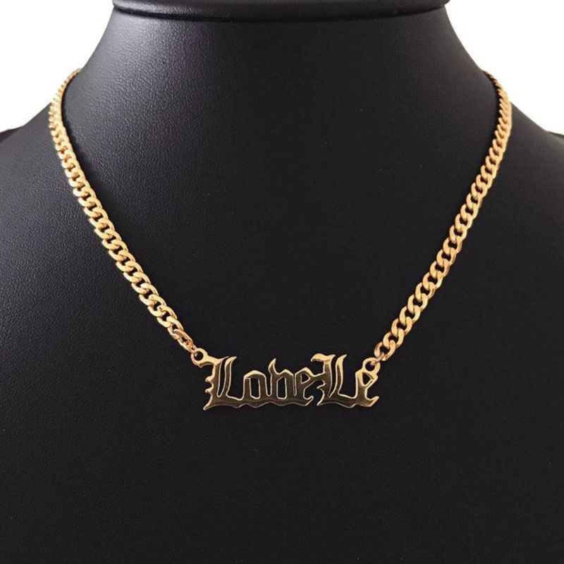 Personalized Hip Hops Stainless Steel Custom Nameplate Letter Necklace Gold Silver Cuban Chain Name Letter Necklaces