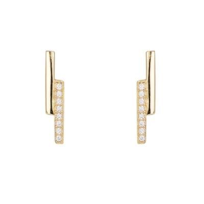 Trendy Gold Plated Jewelry Earrings 925 Sterling Zircon Bar Silver Line Stud Earrings