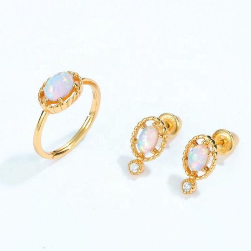 Factory Price 925 Sterling Silver Synthetic Opal Earrings Jewelry Hollow Oval Stud Earrings