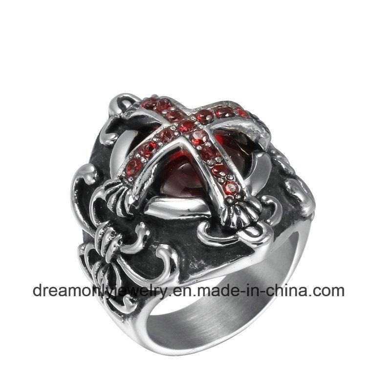 Jewelry Mens Steel Ring Diamond Ring Red Rhinestone Zircon
