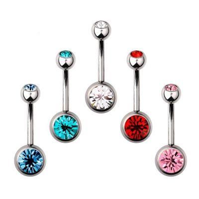 14G G23 Titanium Piercing Double Gems Crystal Navel Belly Ring Navel Button Bar Piercing Jewelry