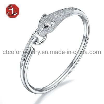 Fashion Leopard Animal Cuff Bangle Paved AAA Zircon Stone Panther Circle Design Silver or Brass Animal Bangle
