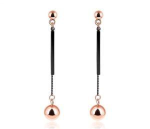 Stainless Steel Fashion Personality Drop Earrings Rose Gold Color Ball Pendant Long Line Dangle Earrings for Women