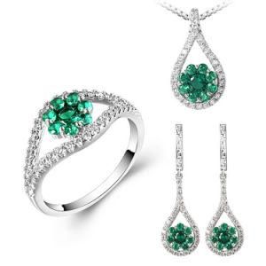Elegant Fashion Accessories 925 Sterling Silver Green Stone Jewelry Set
