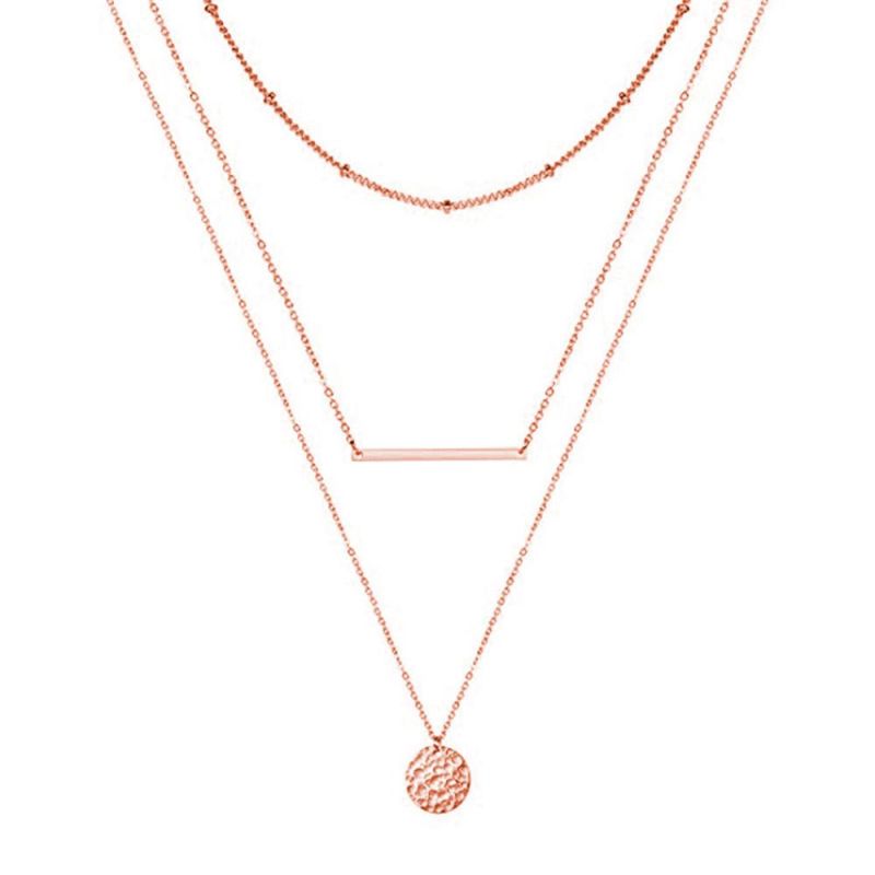 Women Silver Gold Disc Layered Choker Necklace