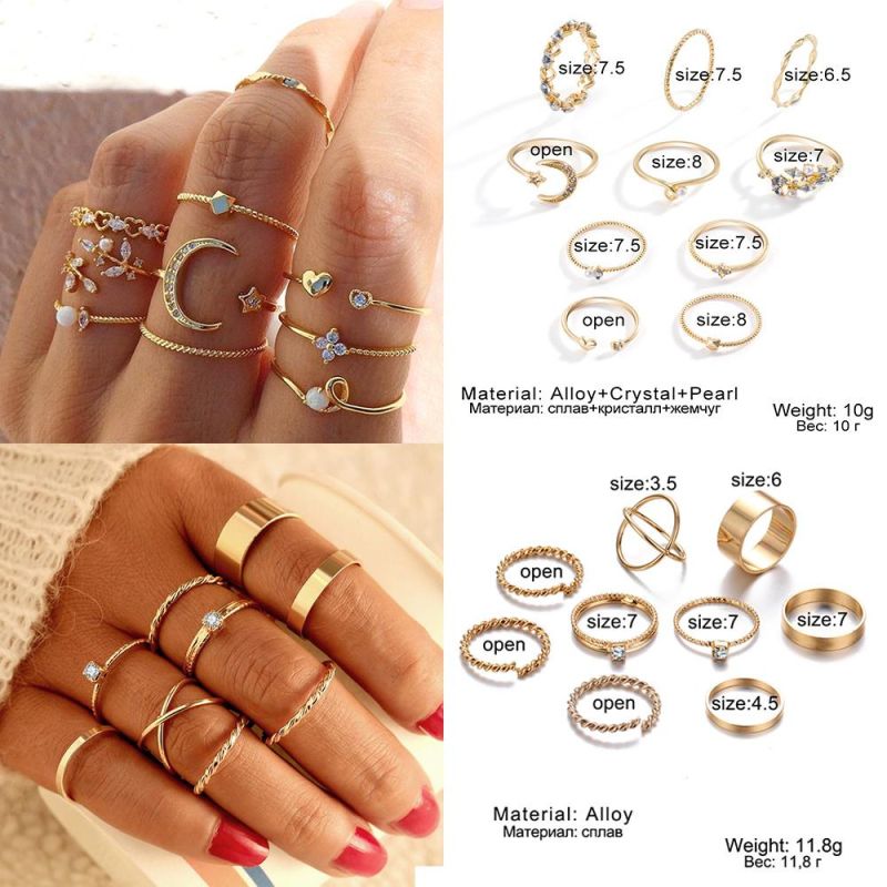 Bohemian Knuckle Cocktail Rings Fashion Jewelry Gold Chain Rings Set
