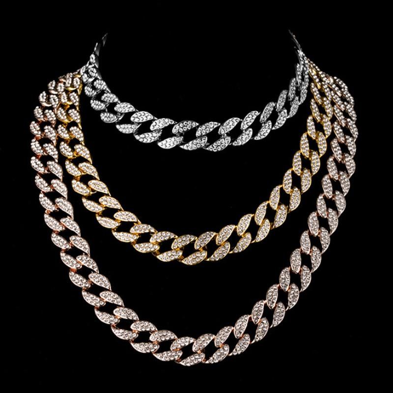 Hip Hop Jewelry Gold Plated Iced out Cuban Link Men Chain Necklace