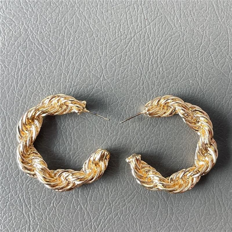 Manufacturer Fashion Chunky Design 18K Gold Rope Twisted Alloy Stud Statement Hoop Earrings for Women and Girls Minimalist Ladies Stylish