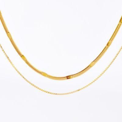 Factory Stainless Steel Jewelry Lady Fashion Layering Box Snake Chain Necklace Gold Plated Custom Jewelry