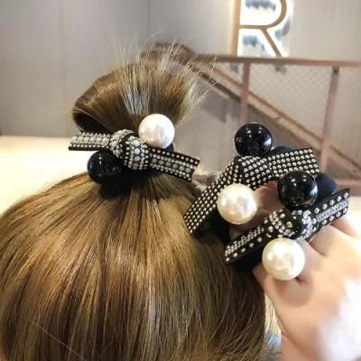 Factory Hot Sale Knotted Black and White Pearl Hair Ties