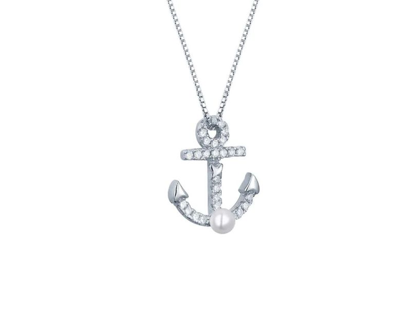 Hot Sale 925 Sterling Silver Anchor Pearl Necklace