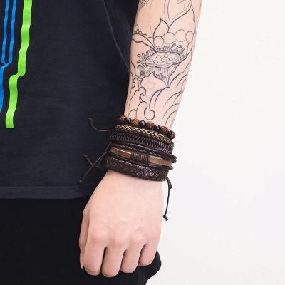 Leather Cuff Bracelet for Men and Women Punk Rock Braided Bracelet Via Brown Black Wristband Handmade Jewelry