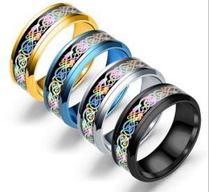 Men Tungsten Carbide Ring Wedding Band 8mm Silver/Black/Blue/Gold Celtic Dragon Inlay Polish Finish