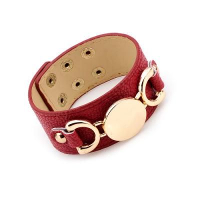 Punk Style Leather Rose Gold Metal Bracelet