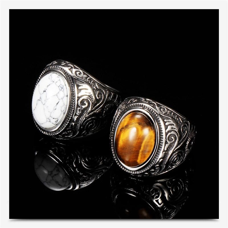Wholesale Retro Jewelry Stone Rings Men Inlaid Turquoise Onyx Ring Men Domineering Titanium Steel Ring