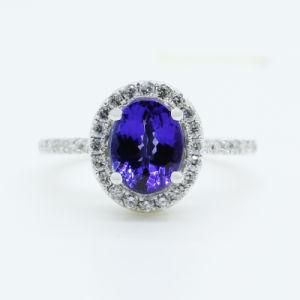 Fashion Solitaire Sapphire Diamond Halo Design 925 Silver Ring