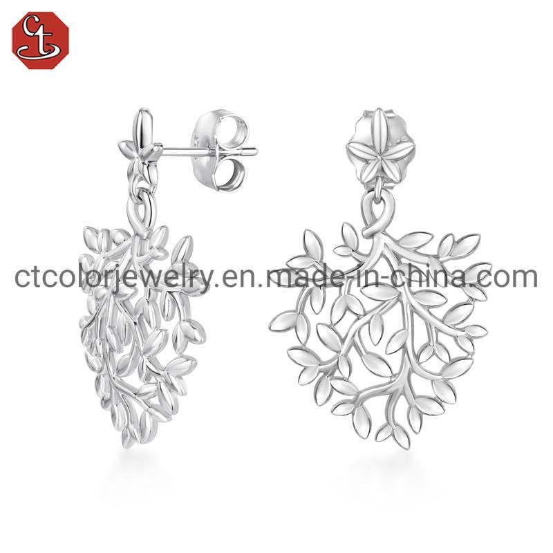 Custom Wholesale Fashion Jewelry 18K Gold and 925 Silver Plain Leaf Ring Earring Necklace Jewelry Set