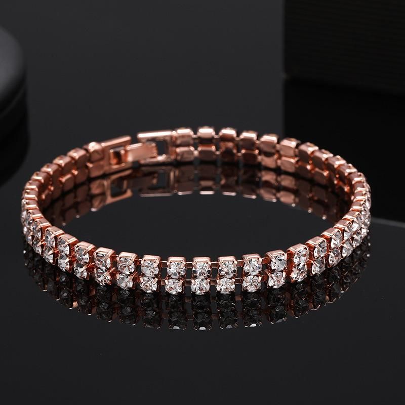 Men′ S and Women′ S Hip Hop Double Row Full Rhinestone Bracelet