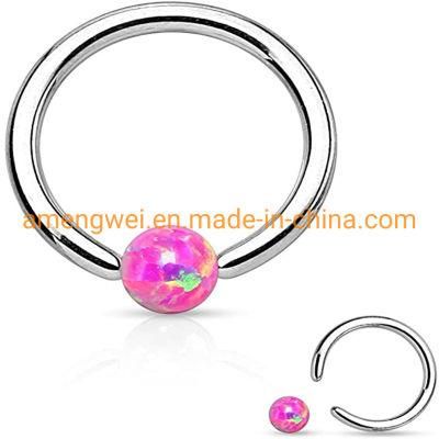 316L Surgical Stainless Steel Body Piercing Jewelry Ball Closure Ring Opal