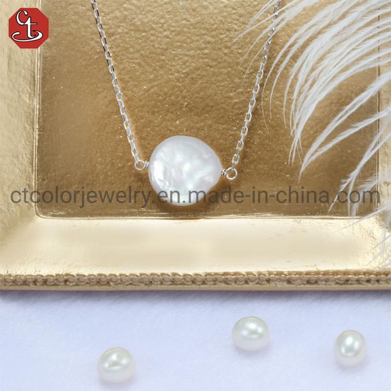 Fashion Jewelry 925 Silver Simple Pendant Chain Necklace with Pearl for Women
