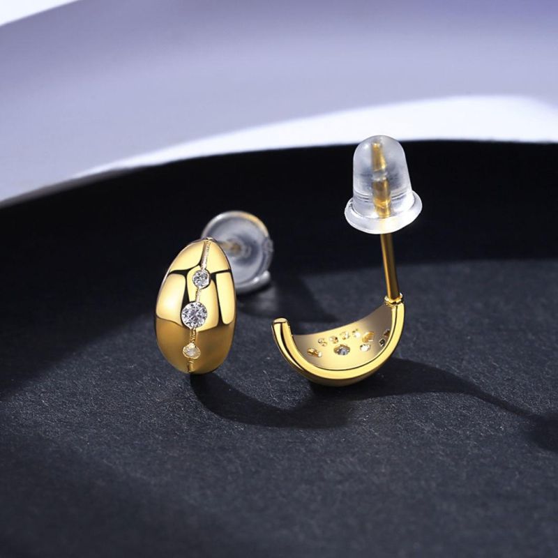 Yellow Gold Plating Ear Stud Trendy Blogger Leaf Earrings