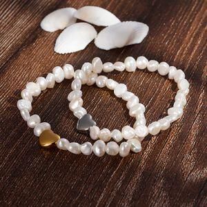 Women Jewelry Stainless Steel Heart Baroque Pearl Bracelet