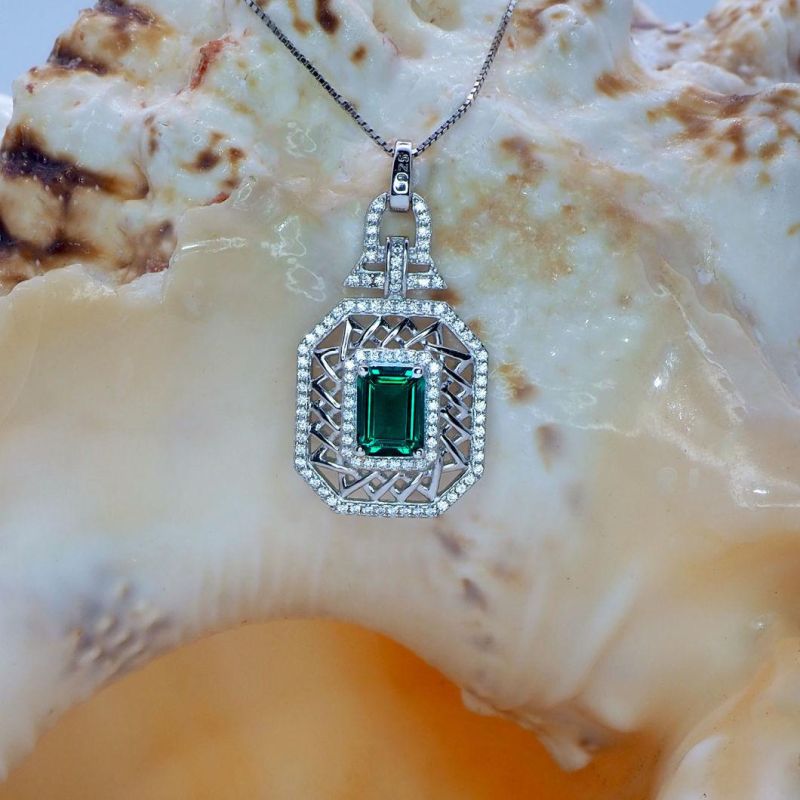Fashion Silver Jewelry/Fine Jewellery Gemstone Pendant with Created Emerald for Wedding