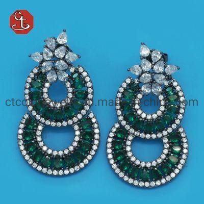 Green Stone Silver or Brass Earrings Multi-layer Circle Earring Luxury Fashion Ladies Jewelry