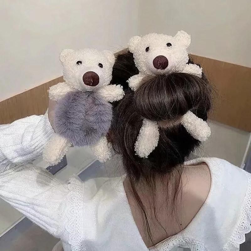 Cute Little Bear with Tie Hair, Plush Hair Ties