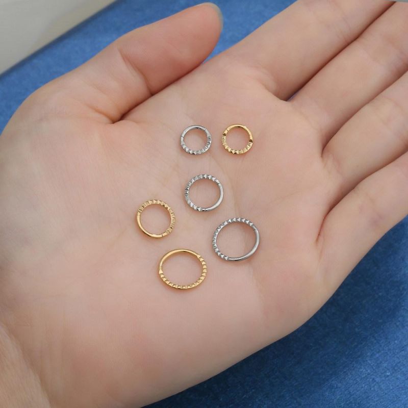 G23 Titanium Pyramid Nose Rings Hoop-Hinged Septum Clicker 16g 6mm to 12mm Body Piercing Jewelry