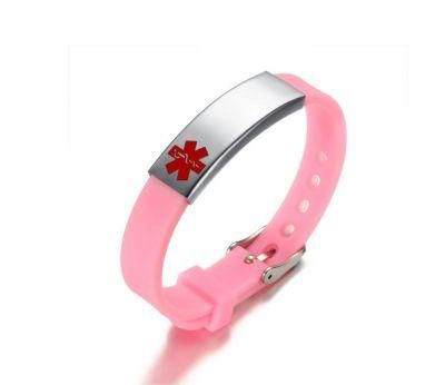 High-Quality ID Bracelet Laser Engraved Adjustable Medical Alert Silicone Bangle Wristband Bracelet for Men Women