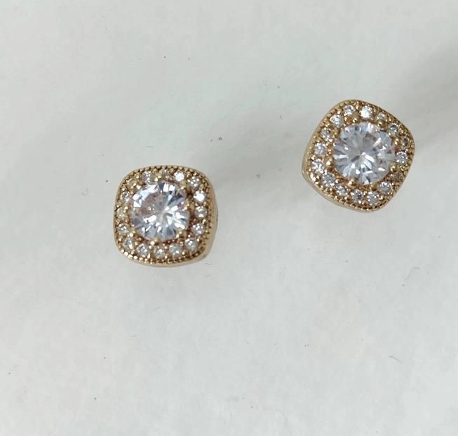 Square Mini Cubic Filigree Brass 18K Gold Plated Studs for Women Fashion Earring and Bijoux