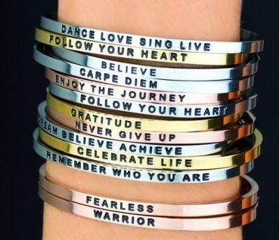 Fashion Custom Engraved Jewelry Stainless Steel Open Cuff Bracelet Bangle