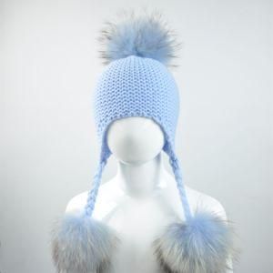 Women Winter Chinchilla Fur Pompoms Hats Beanies