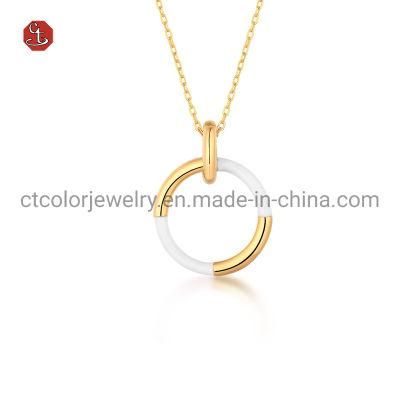 Gold Plated Jewelry 925 Sterling Silver Circle White Enamel Necklace