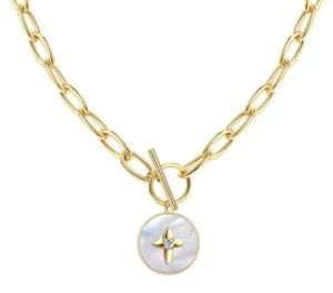 Women Mother Pearl Shell Starburst Pendant Chunky Link Chain Nekclace