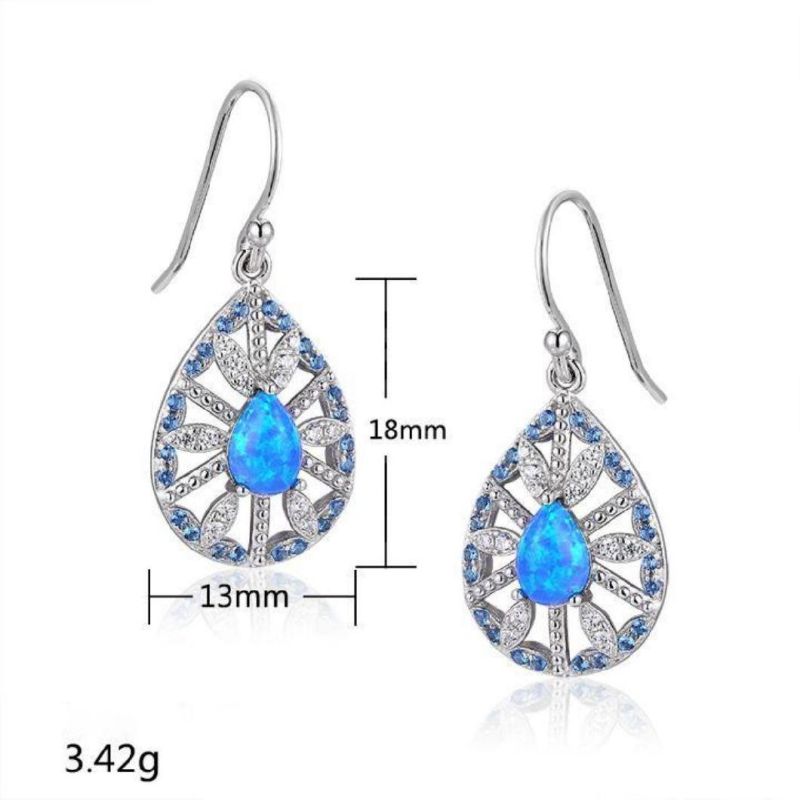 Grace Snow Winter Waterdrop Shape Luxury Blue Opal Sterling Silver Earring