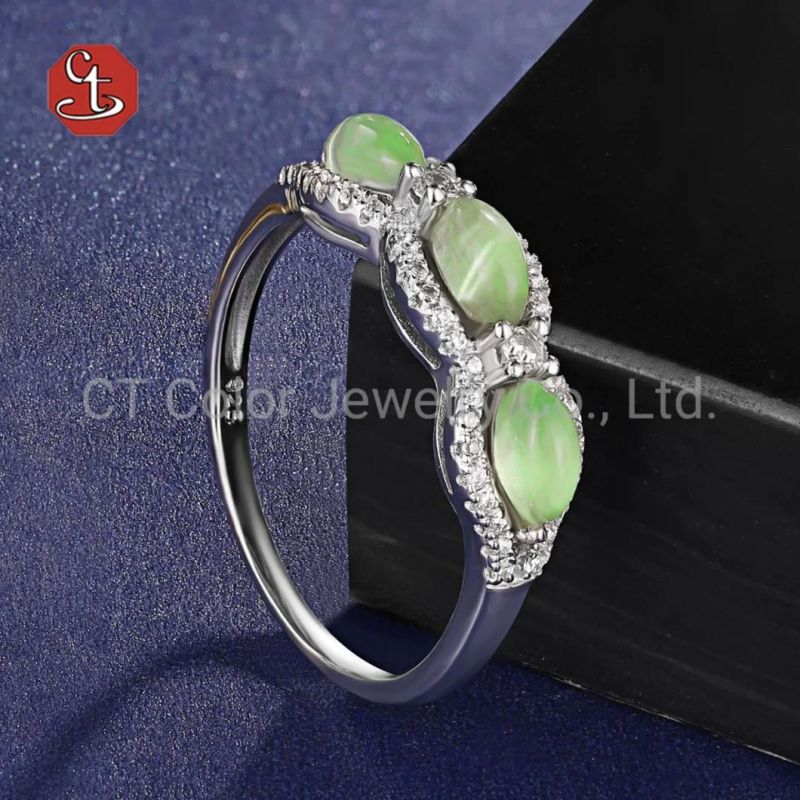 Fashion Jewelry 925 Silver Oval Cat Eyes Gemstone Diamond Ring