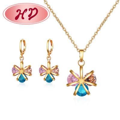 Costume Fashion 14K 18K Gold Plated Imitation Ring Bracelet Charm Jewelry with Pendant Necklace Earring Sets for Women